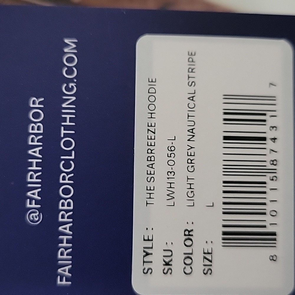 Fair Harbor Navy and White Striped Hoodie Long Sleeve Shirt, Size Large - Picture 8 of 9